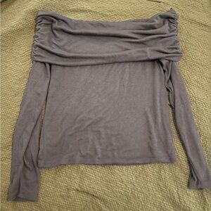 Gray Off-the-Shoulder Long Sleeve Top – Soft & Flattering